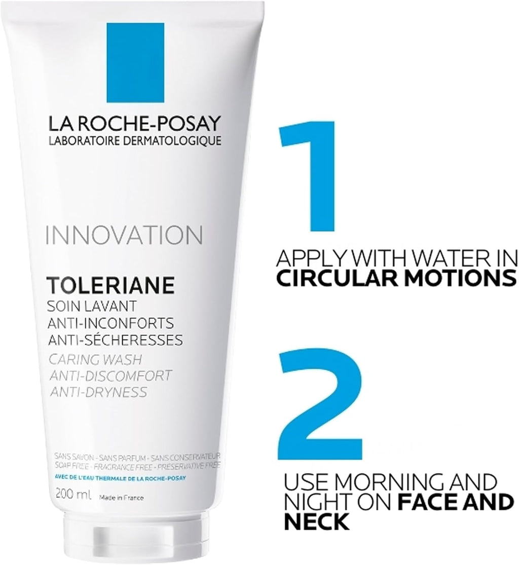 La Roche-Posay Toleriane Caring Wash Face Cleanser for Sensitive Skin 200ml | Hydrating, Gentle Cream Formula & Makeup Remover for Normal to Dry Sensitive Skin, Anti-Dry, Anti-Discomfort, Fragrance-Free