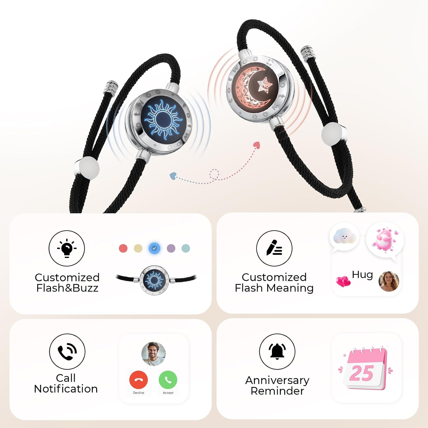 TOTWOO Long Distance Touch Bracelets – Couples Set