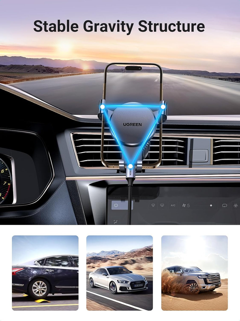 UGREEN Gravity Car Phone Holder – Grey