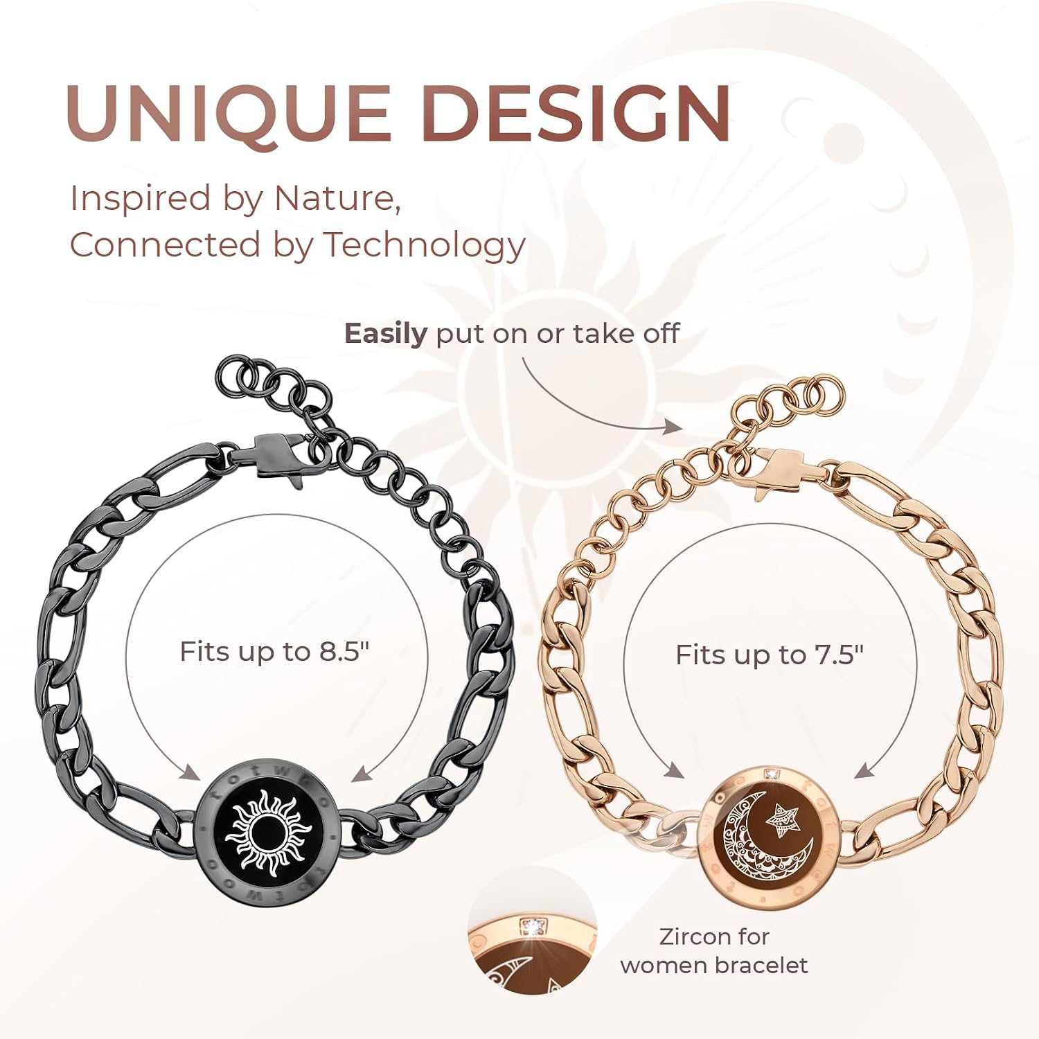 TOTWOO Long Distance Touch Bracelets – Sun & Moon Couples Set