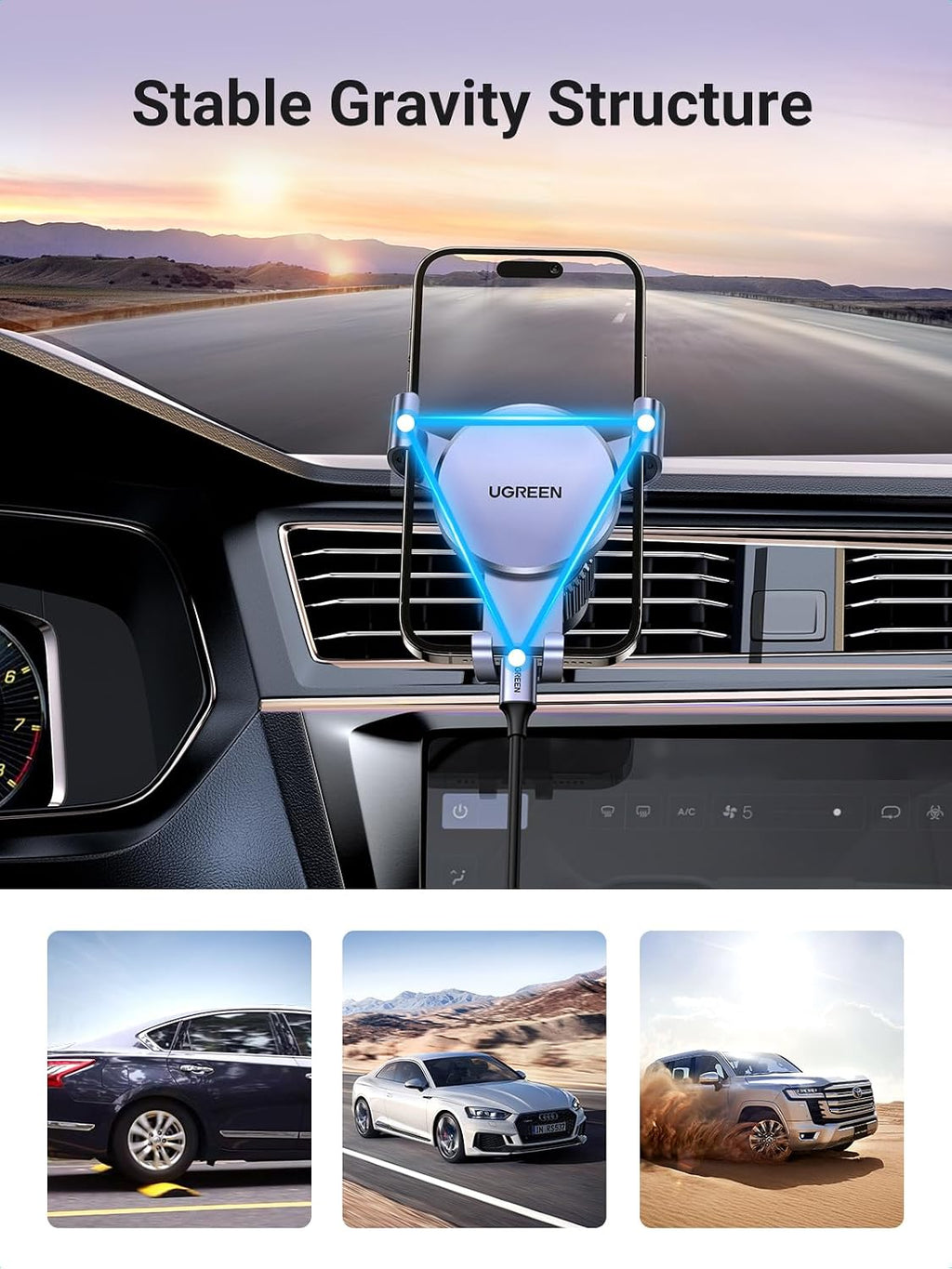 UGREEN Gravity Car Phone Holder – Grey