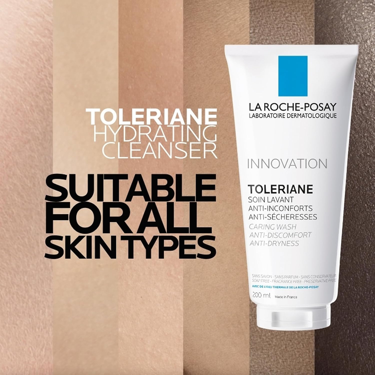 La Roche-Posay Toleriane Caring Wash Face Cleanser for Sensitive Skin 200ml | Hydrating, Gentle Cream Formula & Makeup Remover for Normal to Dry Sensitive Skin, Anti-Dry, Anti-Discomfort, Fragrance-Free