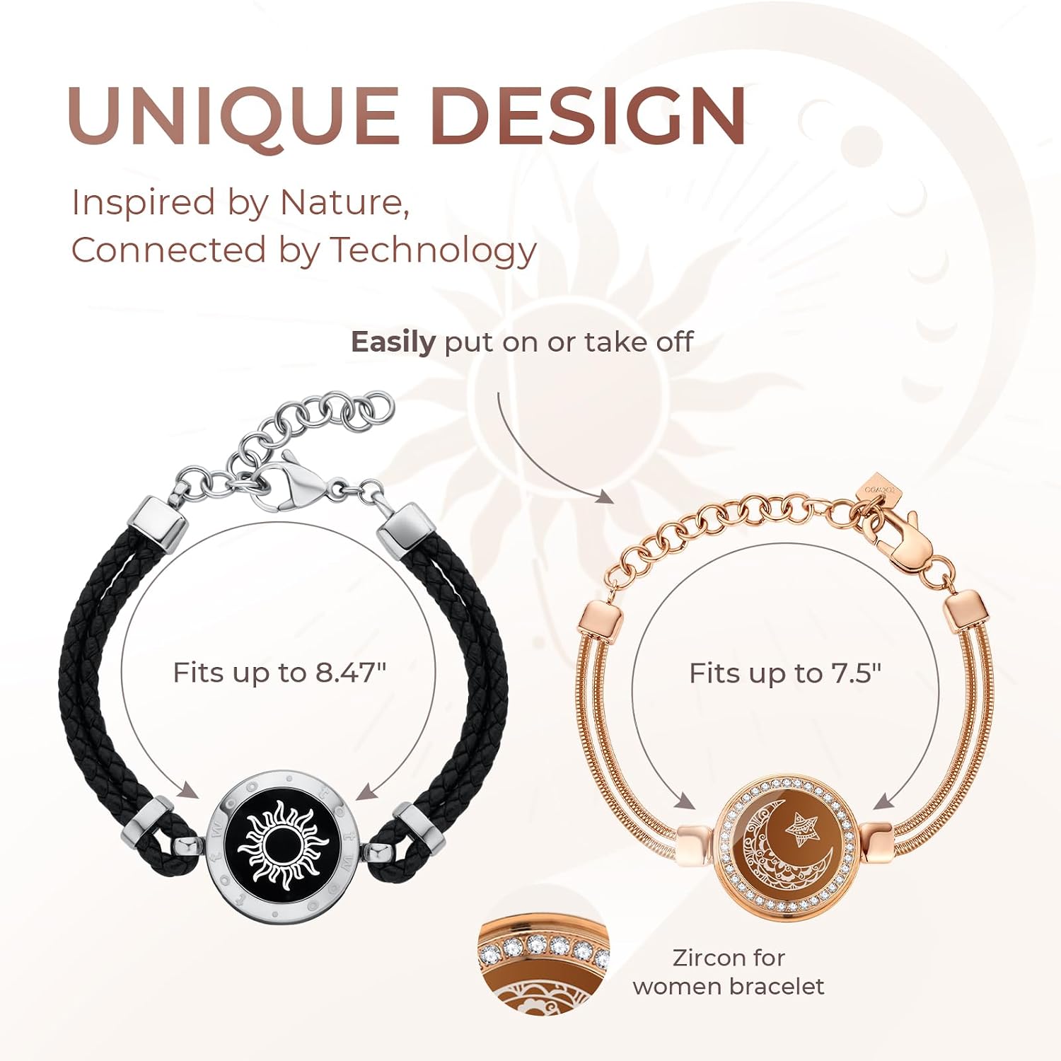 TOTWOO Long Distance Touch Bracelets – Sun & Moon Couples Set