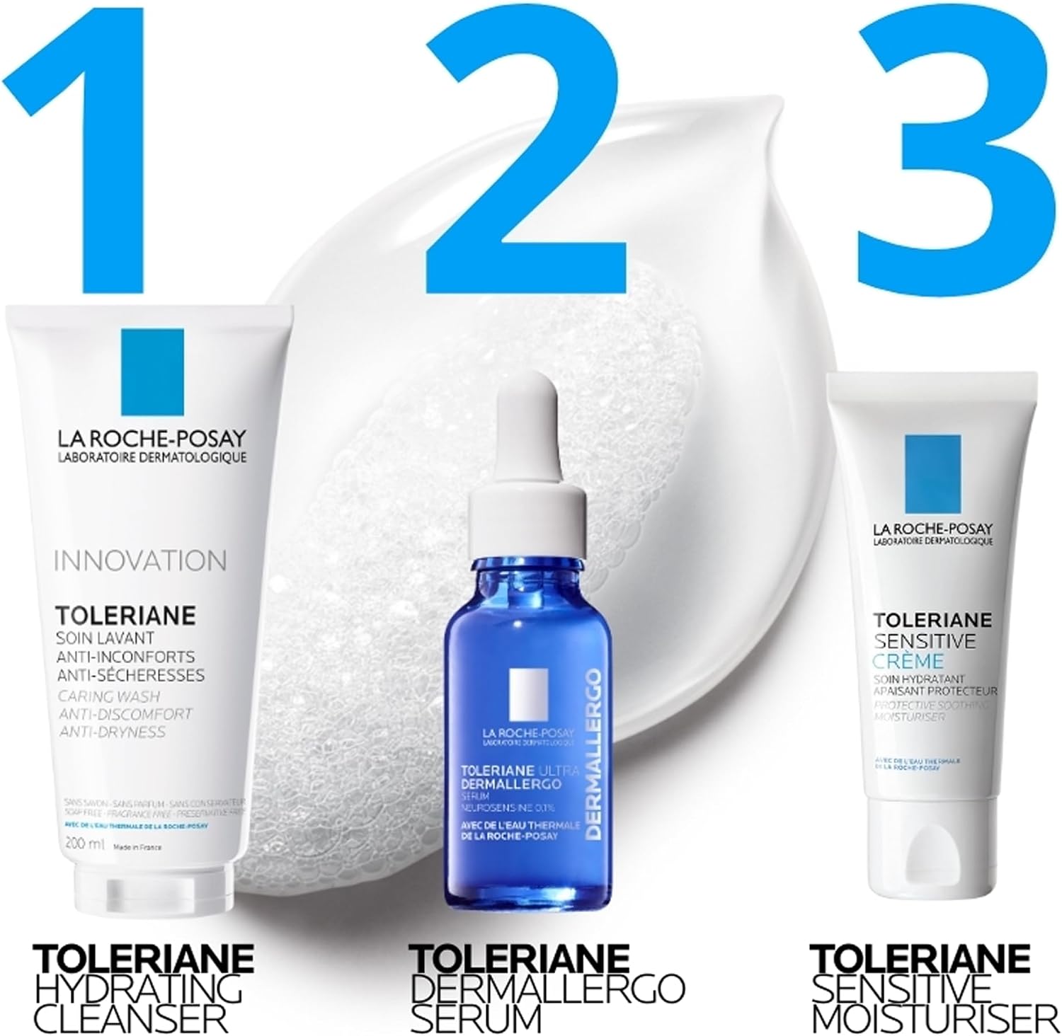 La Roche-Posay Toleriane Caring Wash Face Cleanser for Sensitive Skin 200ml | Hydrating, Gentle Cream Formula & Makeup Remover for Normal to Dry Sensitive Skin, Anti-Dry, Anti-Discomfort, Fragrance-Free
