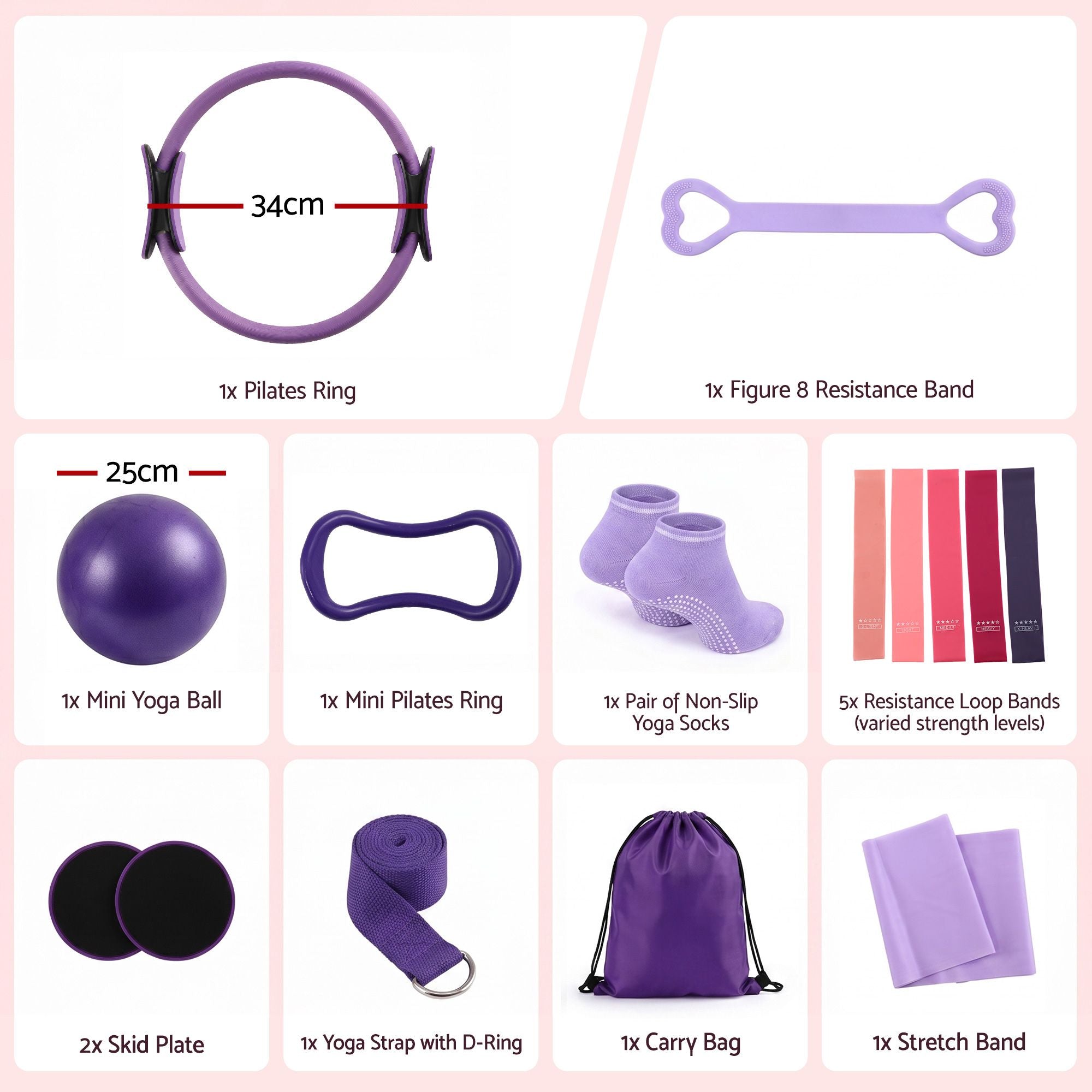 Pilates Ring Starter Kit 15pcs – Purple