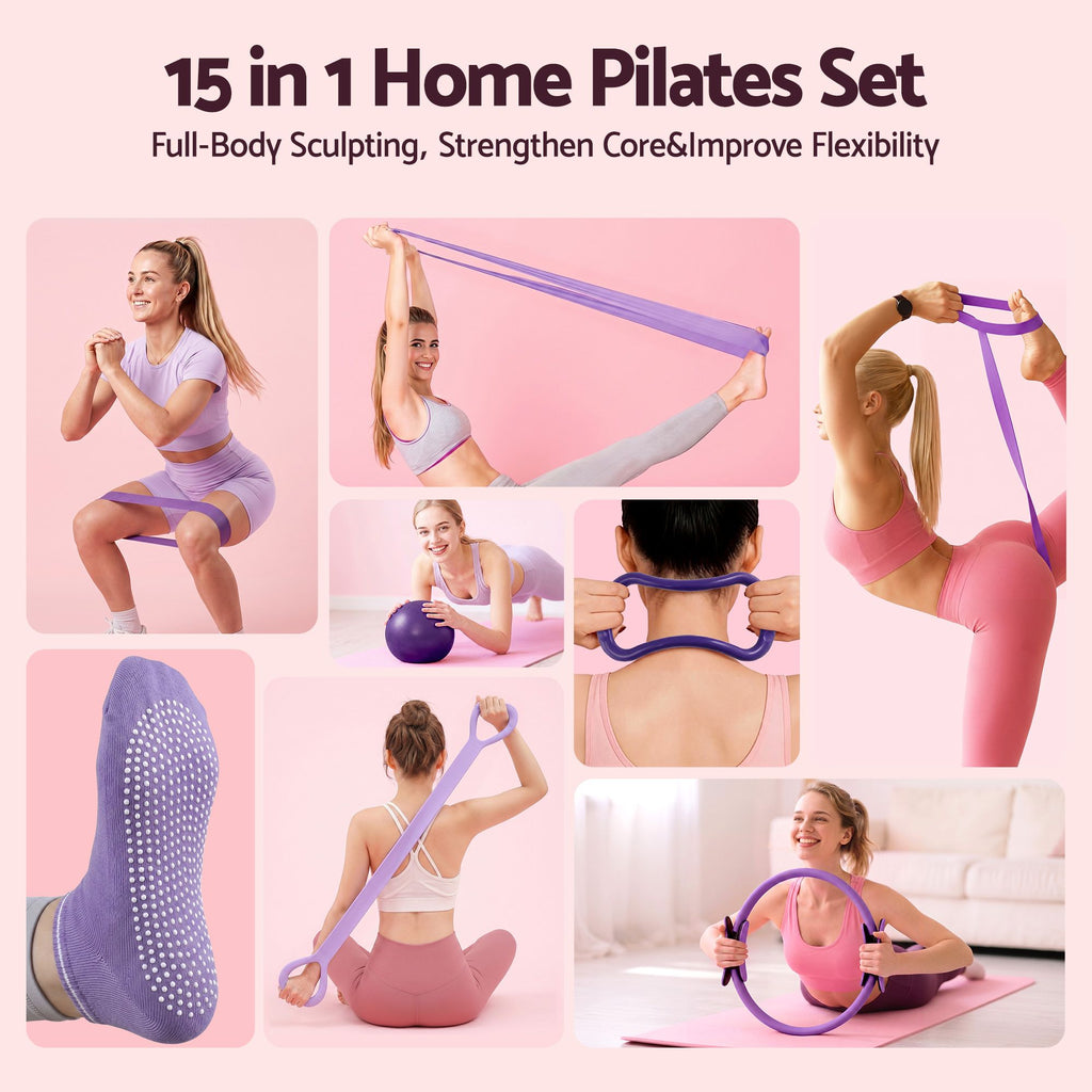 Pilates Ring Starter Kit 15pcs – Purple