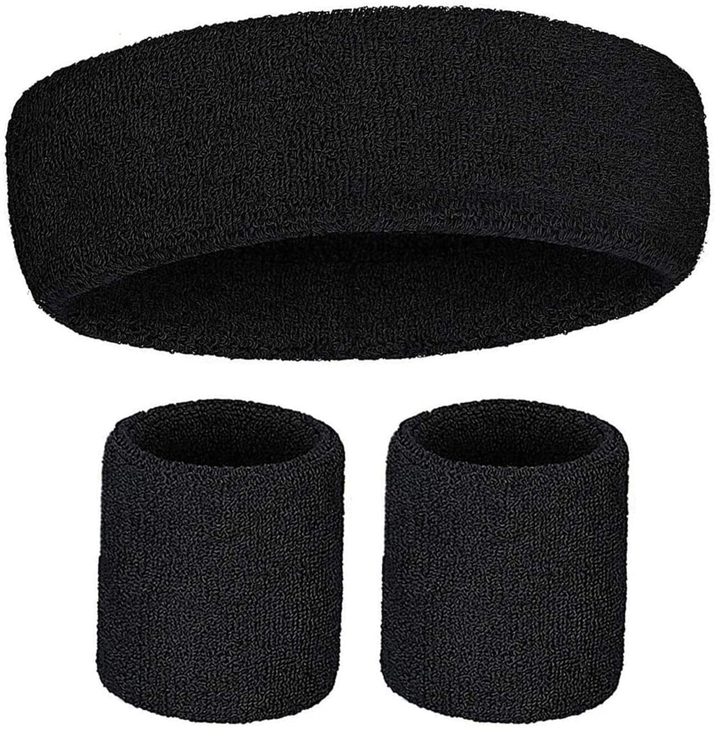 Tennis Sweat Wristband & Headband Set – Black