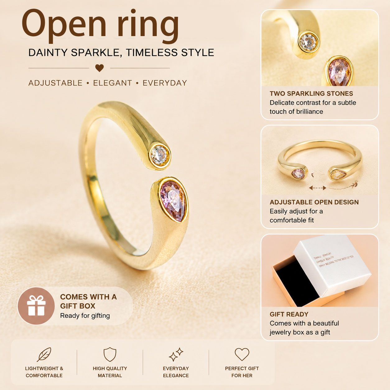 Birthstone Ring October – 18K Gold Plated