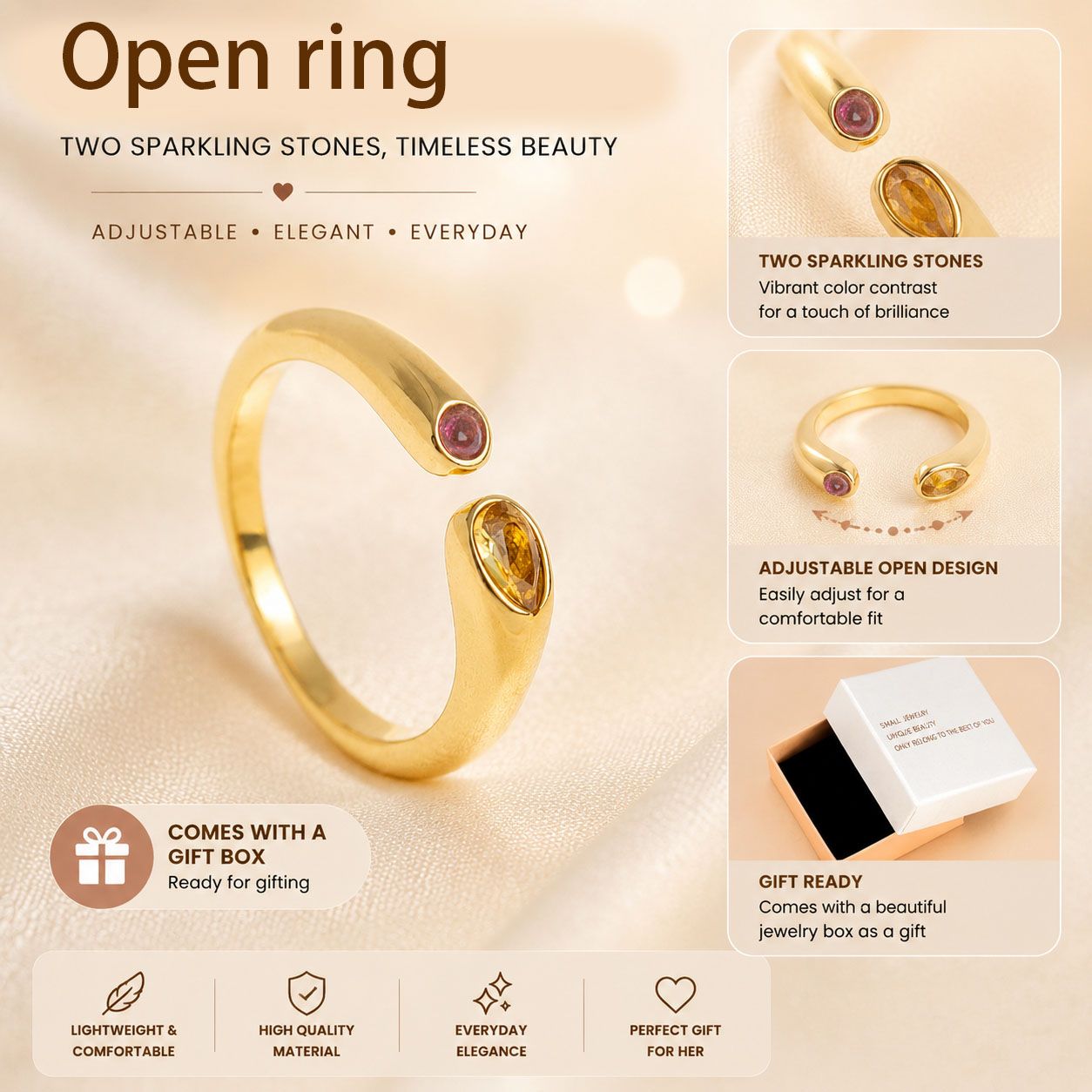 Birthstone Ring November – 18K Gold Plated